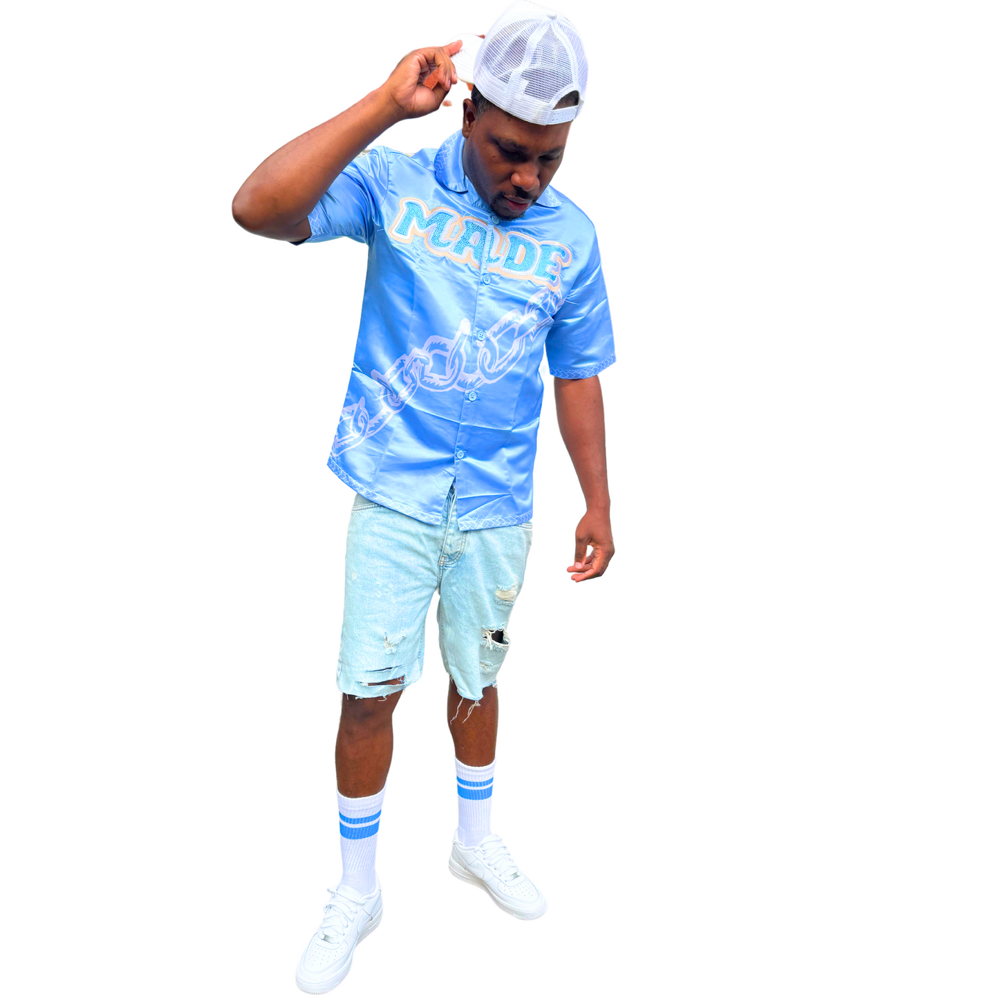 Blue satin shirt