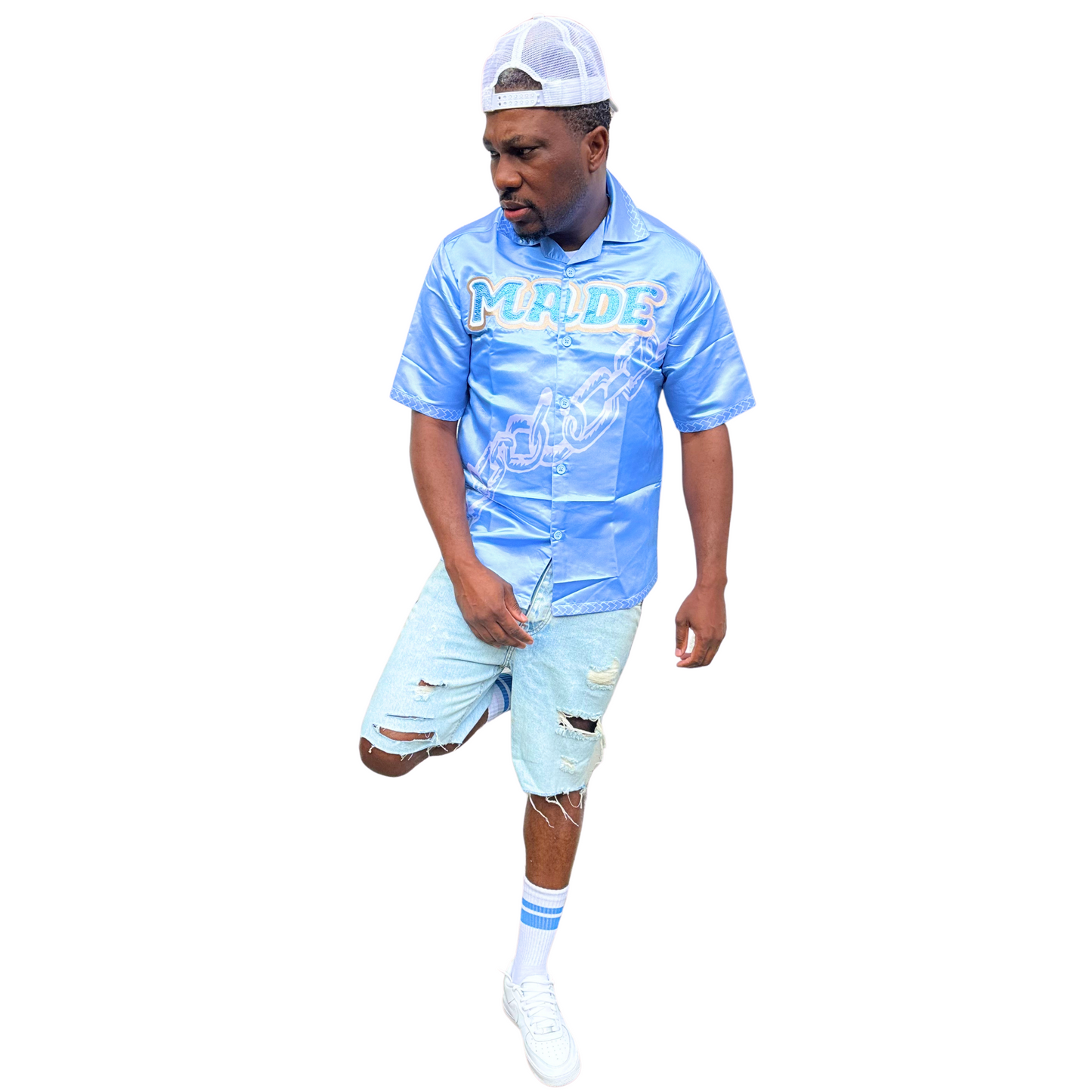 Blue satin shirt
