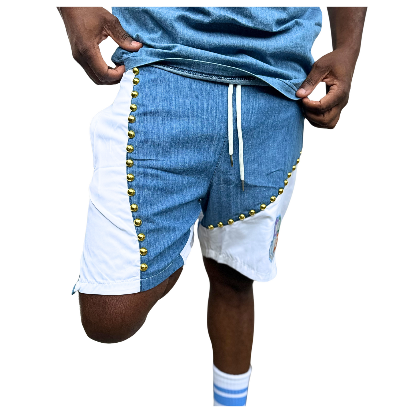 Denim polo shorts set