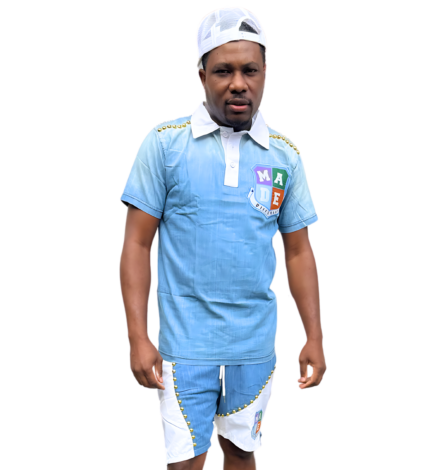 Denim polo shorts set