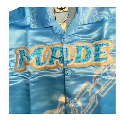 Blue satin shirt