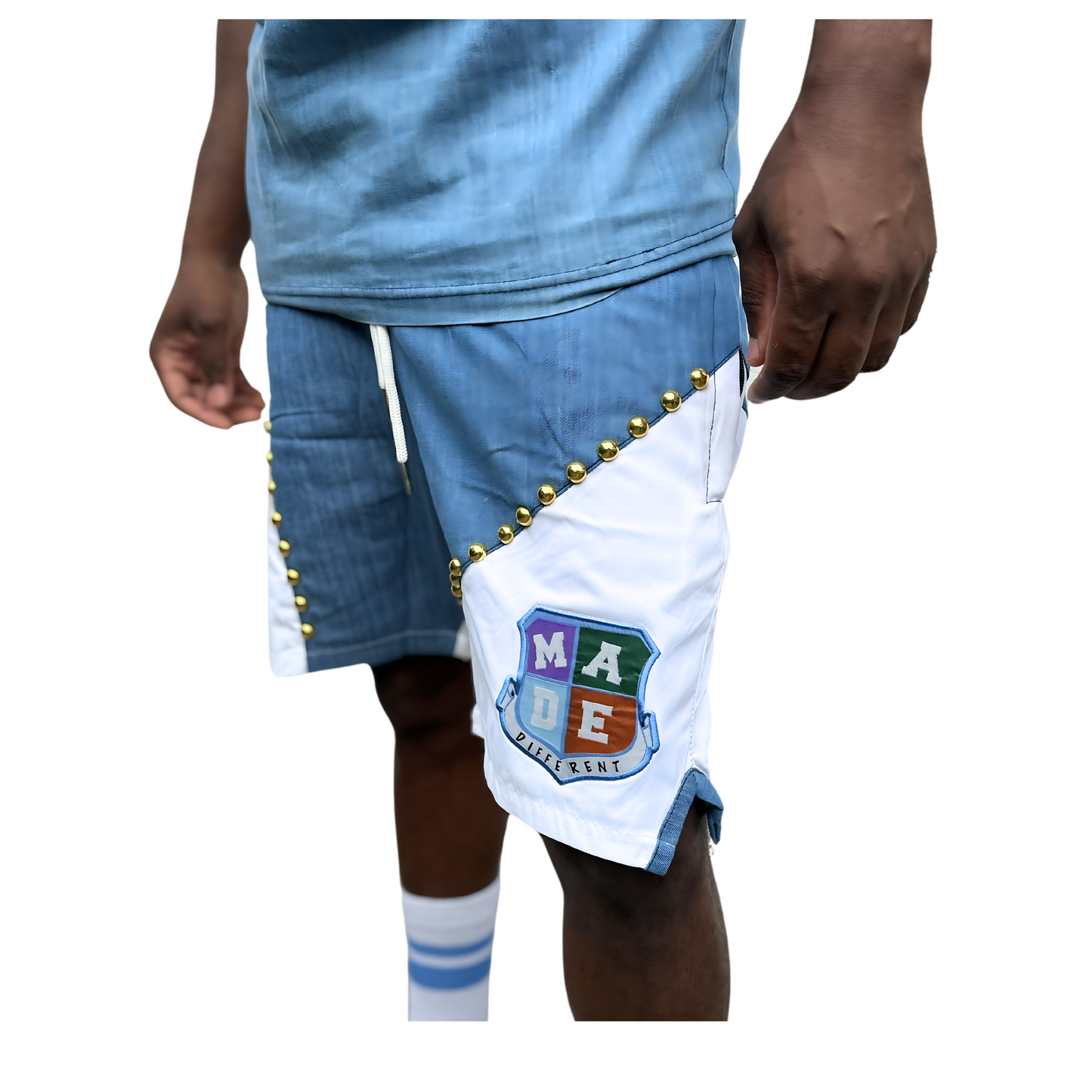 Denim polo shorts set